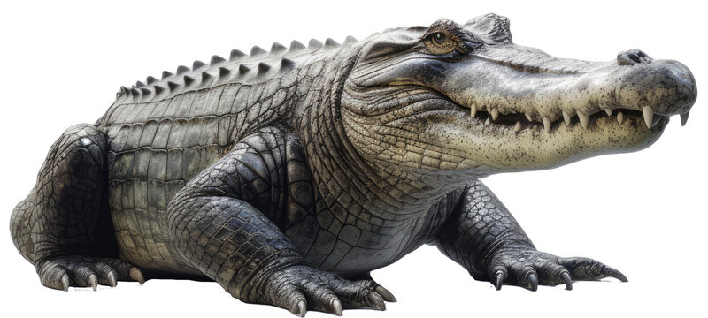 Crocodile Sitting on the Ground - Isolated on a white Background as transparent PNG, generative AI animal
