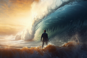 a surfer waiting a massive wave. generative AI