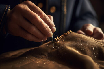 A tailor's hands stitching a garment. generative AI - obrazy, fototapety, plakaty