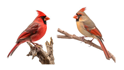 Northern Cardinal, Male And Female Birds, Vibrant Northern Cardinals Cutout PNG: Perfect for DIY Crafts and Creative Design Projects.  Generative AI