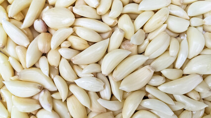 Pile of Ramson, broad leaved garlic bulbous root, used as a relish