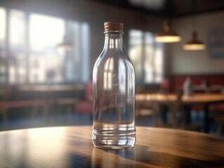 Water bottle mockup on the table of caffeteria. Coffe, watter, generative ai, mockup.