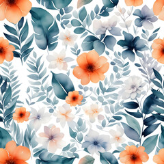 Watercolor Tropical Flowers Seamless Patterns With Generative AI technology