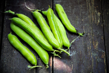 freshly picked green ripe fava beans