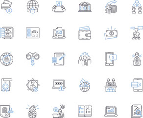 Takeover line icons collection. Acquisition, Merger, Conversion, Subjugation, Conquest, Oust, Annexation vector and linear illustration. Usurpation,Dominance,Assumption outline signs set Generative AI - obrazy, fototapety, plakaty