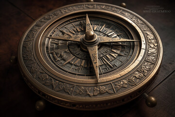 Fototapeta na wymiar a weathered nautical compass with a worn brass finish. generative AI
