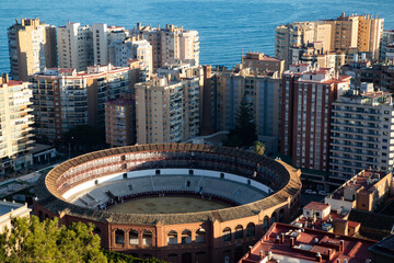 view over Malaga at sunset travel banner