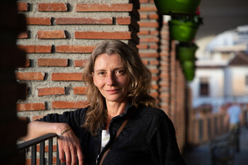 woman strolling in picturesque village of  Mijas. Costa del Sol  Andalusia  Spain