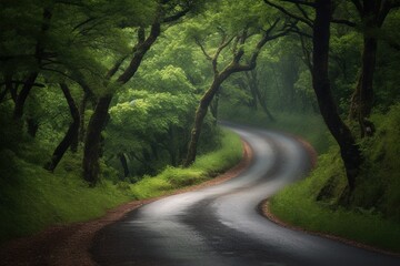 Obraz premium A long winding road. Generative AI.