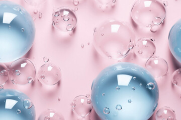 Pale Pink Background with Pale Pink and Pale Blue Ice Water Bubbles Created with Generative AI Technology