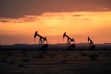 Fototapeta premium Oil field, oil wells. Generative AI.