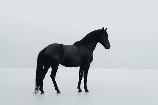 Minimalist picture of a black horse. Generative AI.