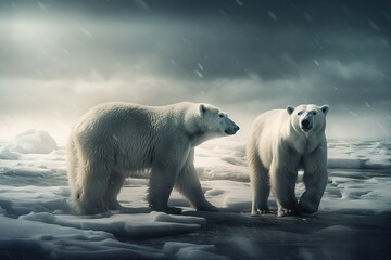 Obraz na płótnie Canvas Polar bears on the ice. Generative AI.