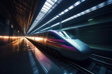 Fototapeta na wymiar Train and high-speed railway. Generative AI.