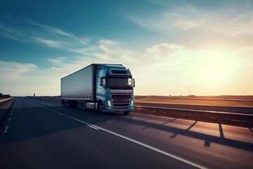 Truck on highway road. Generative AI.