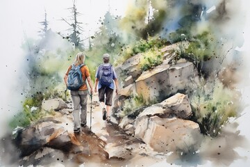 A couple goes on a hike. Generative AI.