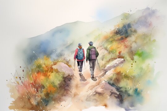 A couple goes on a hike. Generative AI.