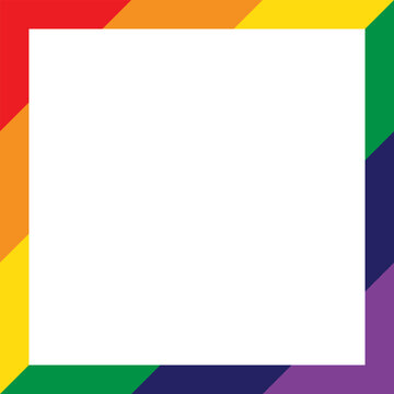 LGBT Pride Flag Frame. Square Frame Border with LGBTQ+ Pride Rainbow Flag Pattern. Vector Illustration. 