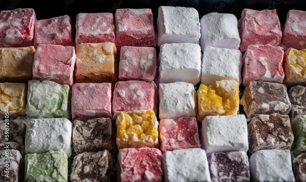 Aufkleber a close up of many different colored marshmallows. generative ai