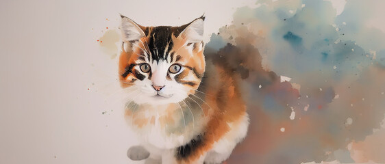 Obraz premium Illustration of a cute fluffy cat, Generative AI.