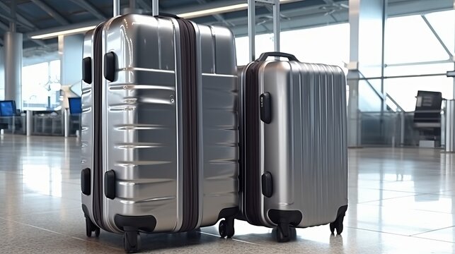 Illustration of two suitcases waiting in an airport for their owner to arrive created with Generative AI technology