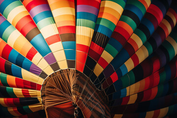 Close-up of a colorful hot air balloon being inflated. generative AI