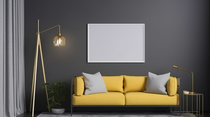 Frame mockup in living room interior background, 3d render, Bright color. Generative Ai