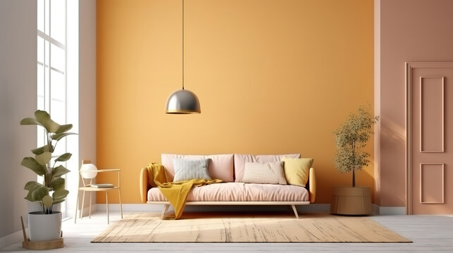 Home mock up, cozy modern interior background, 3d render, Bright color. Generative Ai
