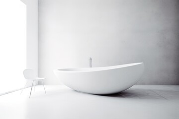 Naklejka na ściany i meble minimalist white bathroom with greenery accent. Generative AI Generative AI
