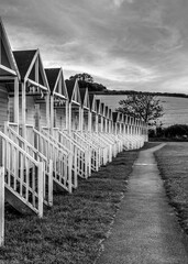 beach huts at the beach in monochrome B&W