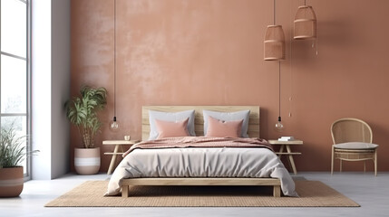 Home interior mock-up, blank wall in Scandinavian bedroom interior. Generative Ai