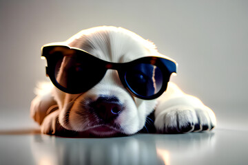 Puppy Perfection: AI-Generated Cute White Puppy with Sunglasses