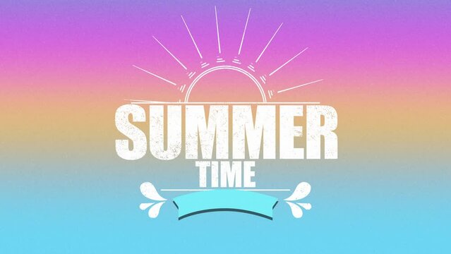 Summer Time with sun rays and ribbon on grunge texture, motion promotion, summer and retro style background