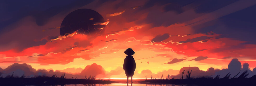 Heroic Anime Character in Exciting Environments - Digital Art Illustration in Cinematic Manga Style with High-Def RTX Graphics,illustration,created with Generative AI Technology