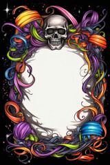 AI generated Skull and flower frame. Hand drawn illustration