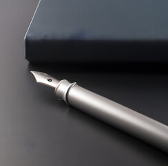 Stylo et livre sur fond noir, generative AI