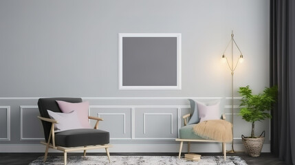 Frame mockup in Scandinavian farmhouse living room interior. Generative Ai