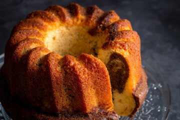 Delicious dried fruit cake sliced. dried fruitcake. Concept cake delicious, homemade.