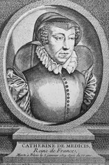 Catherine de' Medici was an Italian noblewoman. She also was queen consort of France in the old book the The Portrait gallery, by A.S.Suvorina, 1885, S.Petersburg