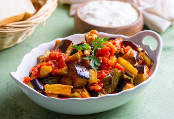 Traditional Turkish food; eggplant meze (Turkish name; saksuka)
