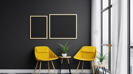 View of photo frame with interior home decor. Generative Ai