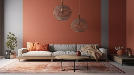 Living room in home interior, wall mockup, 3d render. Generative Ai