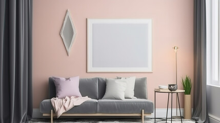 Mockup frame in cozy living room interior. Generative Ai