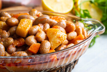 Cranberry Bean Stew Turkish Barbunya Pilaki, Potato and carrot pinto beans (Turkish name; patatesli...