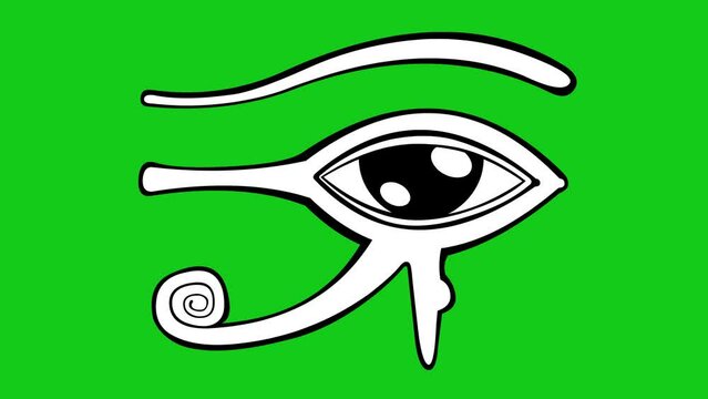video animation icon illustration eye of horus blinking, drawn in black and white. On a green chroma key background
