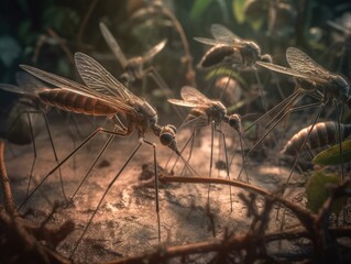 Group of Mosquito in natural habitat (generative AI)