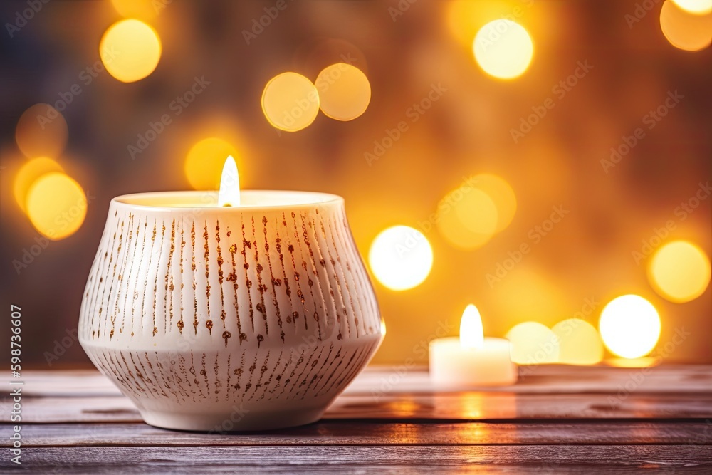 Poster burning candle casting a warm glow in a dimly lit room. generative ai generative ai