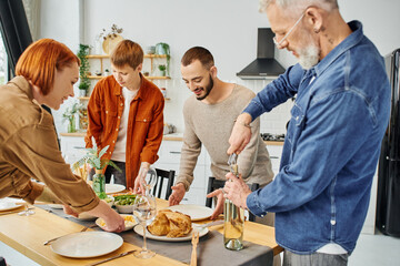 group of people having breakfast at lunch shop. concept of family. 