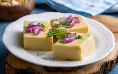 Traditional Turkish dishes with olive oil, appetizers; broad bean puree or broad bean paste. (Turkish name; Fava) Turkish food Fava