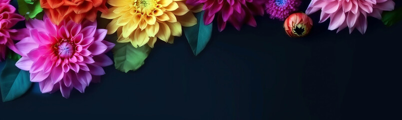 Colorful flowers against a blue background. Generative AI